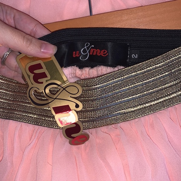 4/20$ Pink chiffon maxi skirt S/M with gold elastic waist - Picture 4 of 5